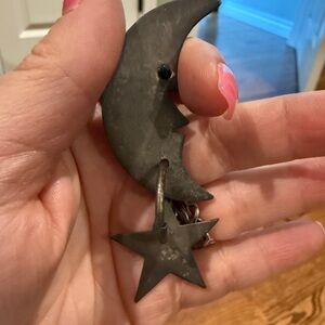 Vintage metal Moon and Star Pendant